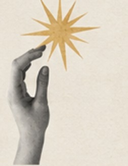 Collage: una mano tiene una stella dorata
