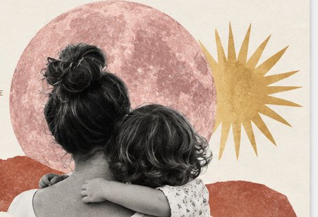Collage Supernova: madre e bambina davanti alla luna